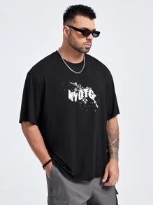 GENTILAND Men Plus Dragon & Slogan Graphic Drop Shoulder Tee - Black - View 2