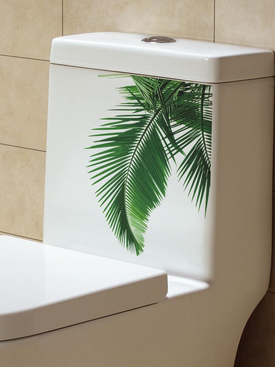 1pc Leaf Pattern Toilet Lid Decal, Stickers, Wall Decal, Vinyl Decal For Home Decorations, Spring Decoration Items Refresh Your Home, Festival Decoration Stickers Gifts Birthday Graduation - Green - View 1