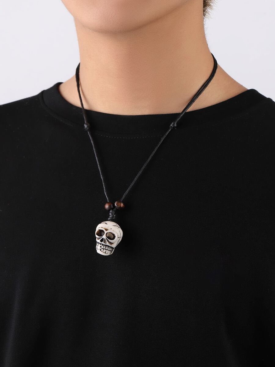男士骷髏吊墜項鍊 - 彩色 - 查看 1