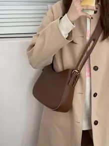 Minimalist Hobo Bag - Coffee Brown - View 1