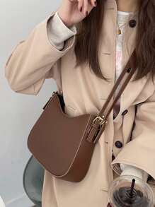 Minimalist Hobo Bag - Coffee Brown - View 3