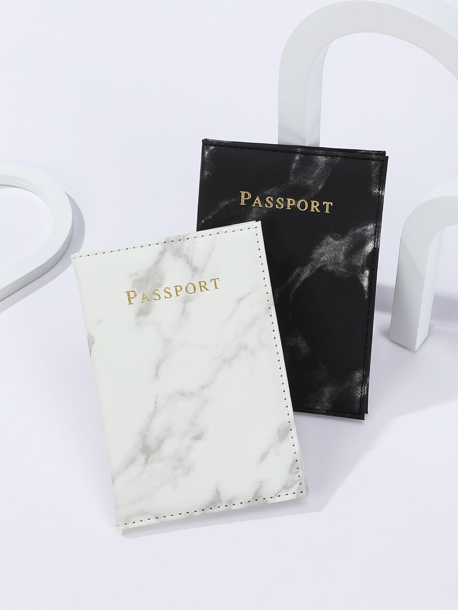 Chiếc Chữ Cái Họa Tiết Đá Cẩm Thạch Đồ Họa Hộp đựng hộ chiếu Bao đựng hộ chiếu Ví đựng hộ chiếu Túi đựng hộ chiếu Túi đựng hộ chiếu cho chuyến bay du lịch cho chuyến bay đi học lại cho nam và nữ Phụ kiện du lịch cần thiết - Đen và trắng - Xem 1