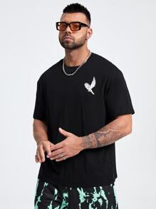 EASEVO Men Plus Animal & Letter Graphic Drop Shoulder T-Shirt - Black - View 2