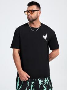 EASEVO Men Plus Animal & Letter Graphic Drop Shoulder T-Shirt - Black - View 3