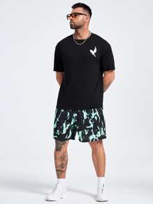 EASEVO Men Plus Animal & Letter Graphic Drop Shoulder T-Shirt - Black - View 4