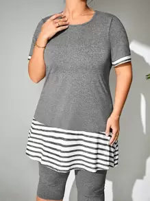 EMERY ROSE Áo thun sọc và quần legging, mùa hè - Màu xám đen - Xem 5