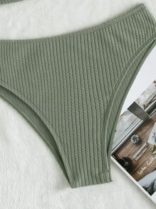 SHEIN Swim Conjunto de bikini acanalado, camiseta sin mangas y parte inferior de bikini, traje de baño de 2 piezas