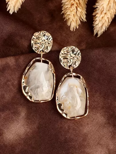 1 对复古树脂几何耳环，适合女性，圣诞节，日常佩戴