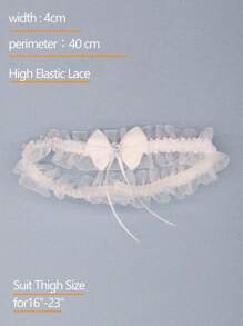 Nơ & rhinestone trang trí diềm trang trí diềm thắt lưng cô dâu Garter - trắng - Xem 3