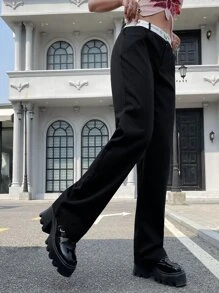 SHEIN ICON 90s Letter & Butterfly Print Flare Leg Trousers - Black - View 5