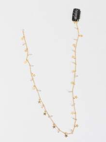 1pc Women's Silver Five-Star Braided Chain Punk Y2k Invisible Hair Clip For Party Gifts And Music Festival Hair Accessories - Gold - View 2