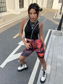 SHEIN ICON Heart Ring Detail Crop Tank Top - Black - View 6