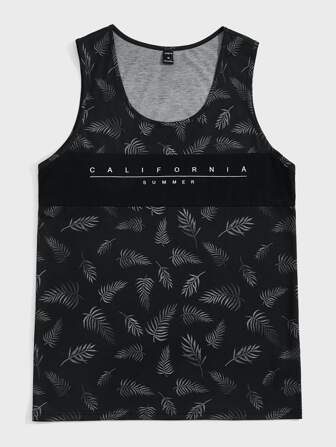 GENTILAND Men Tropical & Letter Graphic Tank Top