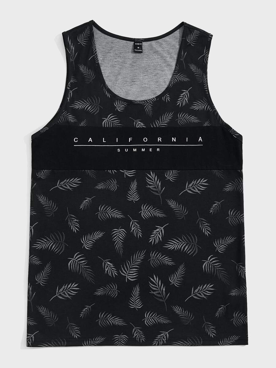 Manfinity NXTstreet Men Tropical & Letter Graphic Tank Top - Black - View 1