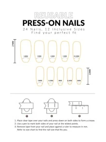 Transform Your Nails With 24pcs Long Coffin Glitter Rhinestone 3D Bow Decor Fake Nail & 1pc Nail File & 1sheet Tape Press On Nails Nail Supplies - Clear - View 4