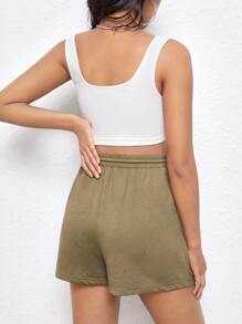 SHEIN Maternity Solid Crop Tank Top & Letter Graphic Drawstring Waist Shorts - Multicolor - View 2