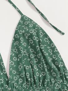 Breezaya Ditsy Floral Tie Back Halter Top - Dark Green - View 4