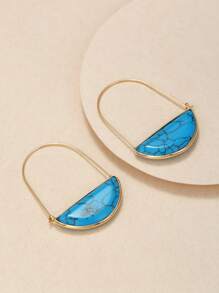 Turquoise Decor Hoop Earrings - Multicolor - View 2