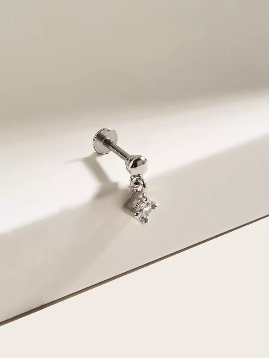 1pc Rhinestone Drop Earring - Silver - View 1