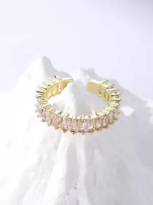 1pc Cubic Zirconia Cuff Ring, Stainless Steel Jewelry - Pink - View 2