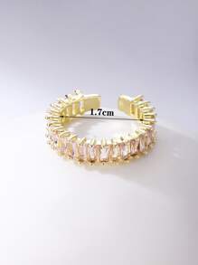 1pc Cubic Zirconia Cuff Ring, Stainless Steel Jewelry - Pink - View 3