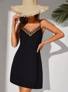 SHEIN Tall Contrast Geo Tape Cami Dress - Black - View 1