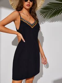 SHEIN Tall Contrast Geo Tape Cami Dress - Black - View 5