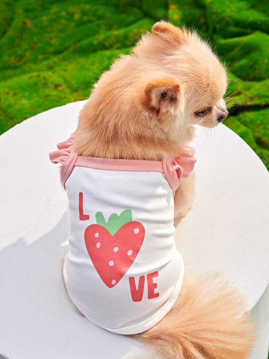 PETSIN 草莓圖案寵物背心 - 白色 - 查看 1