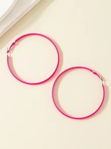 1 Pair Fashionable Exaggerated Charm Enamel Hoop Earrings - Hot Pink - View 4