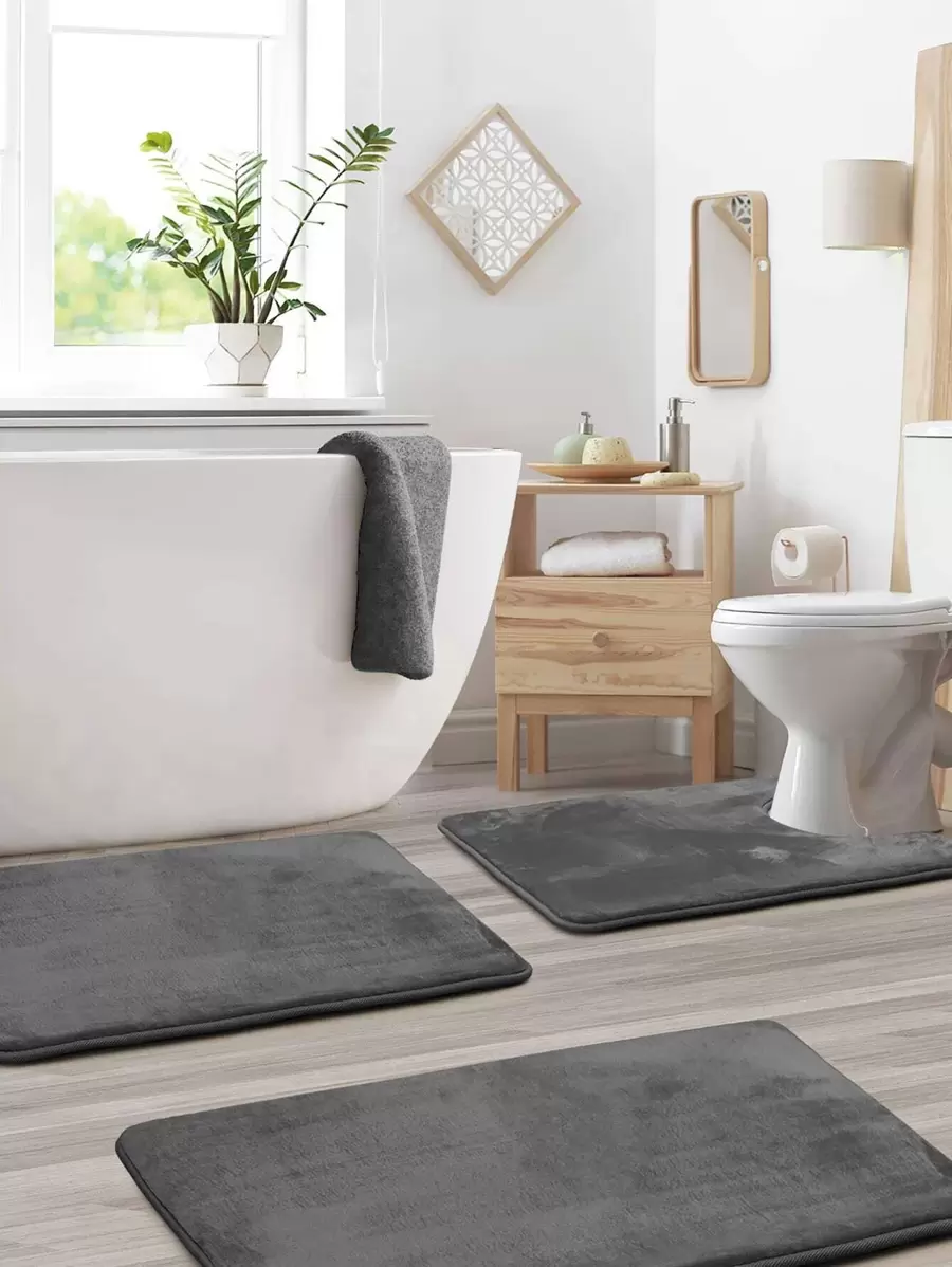 1pc Minimalist Bath Rug, Simple Plain Color Toilet Rug For Bathroom - Dark Grey - View 1