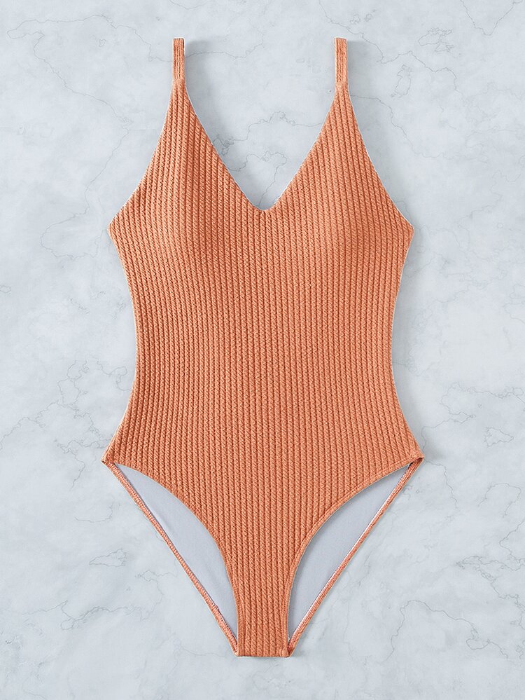 Criss Cross One Piece Swimsuit, For Summer Beach Vacation - Orange - View 6