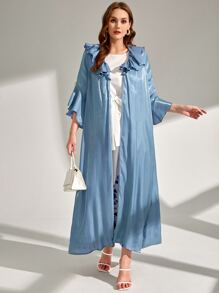 SHEIN Abaya ribete con fruncido de manga con volante - Neblina azul - Ver 1