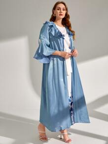 SHEIN Abaya ribete con fruncido de manga con volante - Neblina azul - Ver 3