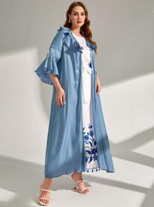 SHEIN Abaya ribete con fruncido de manga con volante - Neblina azul - Ver 4