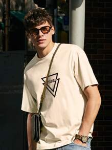 Men Graphic Print Round Neck Tee - Beige - View 4