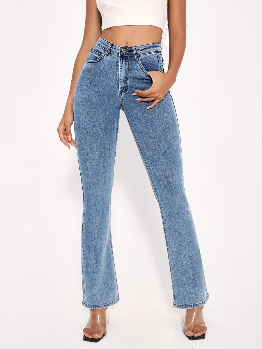 High Waist Bootcut Jeans - Light Wash - View 1
