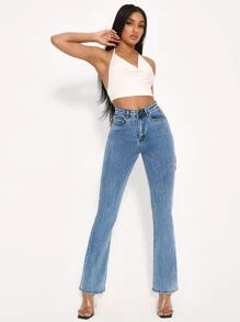 High Waist Bootcut Jeans - Light Wash - View 5