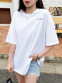 DAZY Camiseta de hombros caídos con estampado de corazón y slogan - Blanco - Ver 3