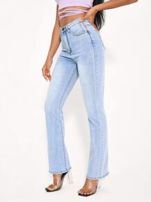 High Waist Dark Washed Jeans - Light Wash - View 1