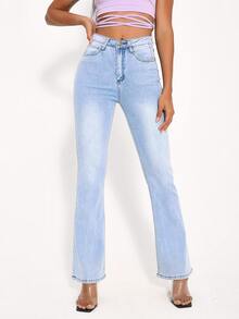 High Waist Dark Washed Jeans - Light Wash - View 4