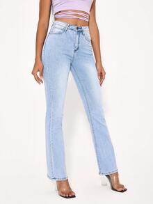 High Waist Dark Washed Jeans - Light Wash - View 6