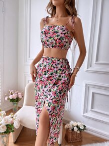 Chiquease 滿版印花吊帶上衣和側繫帶裹身裙 - 彩色 - 查看 5