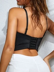 Appliques Pearls Beaded Bustier Cami Top - Black - View 2