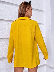 SHEIN VCAY Solid Drop Shoulder Shirt - Yellow - View 2