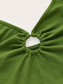 SHEIN ICON Áo hai dây Buộc lại màu trơn Giải trí - Màu xanh Ô liu - Xem 3