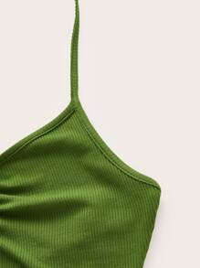 SHEIN ICON Áo hai dây Buộc lại màu trơn Giải trí - Màu xanh Ô liu - Xem 4