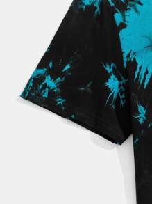 Manfinity VCAY 男士棉卡通圖案紮染T恤和腰部抽繩短褲 - 薄荷藍 - 查看 3