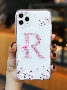 Apple Pink Blumen Buchstaben Grafik Klare Handyhülle kompatibel mit iPhone15/15Plus/15Pro/15Promax, wasserdicht, stoßfest, kratzfest - Transparent - Übersicht 3