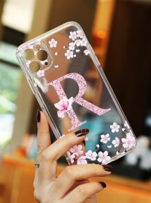 Apple Pink Blumen Buchstaben Grafik Klare Handyhülle kompatibel mit iPhone15/15Plus/15Pro/15Promax, wasserdicht, stoßfest, kratzfest - Transparent - Übersicht 4