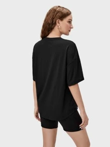 SHEIN Maternity Solid Drop Shoulder Top & Cycling Shorts Set - Black - View 2